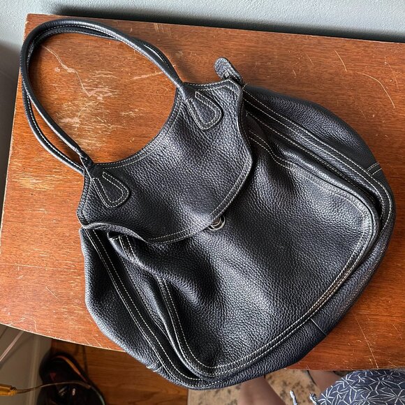 PRADA {VINTAGE} 1990's Hobo Slouch Bag | black pebbled leather - Picture 1 of 15